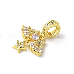 Brass Micro Pave Clear Cubic Zirconia Star & Wing Heart European Dangle Charms&nbsp;KK-A236-05G