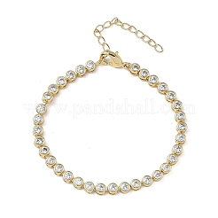 Brass Pave Cubic Zirconia Flat Round Link Chain Bracelets&nbsp;KK-CBA6980-17G-B
