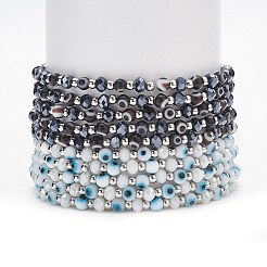 2Pcs 2 Color Lampwork Evil Eye & Glass Stretch Multi-strand Bracelets Set&nbsp;BJEW-JB08785