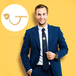 4Pcs 2 Colors Men's Brass Tie Tack Clutch with Chain&nbsp;KK-FH0007-42
