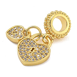 Rack Plating Brass Micro Pave Clear Cubic Zirconia European Dangle Charms&nbsp;KK-I718-21B-G