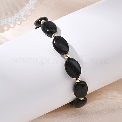 Natural Black Tourmaline & Non-magnetic Synthetic Hematite Oval Beaded Stretch Bracelets for Women Men&nbsp;BJEW-JB13934-01