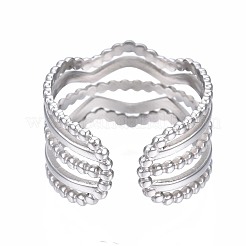 Non-Tarnish 304 Stainless Steel Wave Open Cuff Ring&nbsp;RJEW-T023-34P