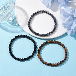3Pcs 3 Style Natural & Synthetic Mixed Stone Round Beaded Stretch Bracelets&nbsp;BJEW-JB10178-02