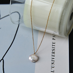 Summer Natural Freshwater Pearl Oval Safety Button Pendant Necklaces&nbsp;ZU8498