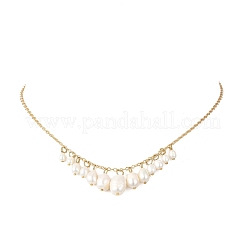 Natural Cultured Freshwater Pearl Rice Graduated Beaded Pendant Brass Cable Chain Necklaces for Women&nbsp;NJEW-TA00263