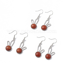 Natural Red Jasper Rabbit Dangle Earrings&nbsp;EJEW-A092-05P-13