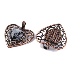 Natural Snowflake Obsidian Peach Love Heart Pendants&nbsp;G-G158-01-03