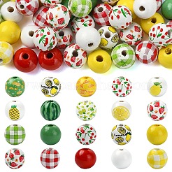 100Pcs 10 Styles Spray Painted Round Natural Schima Wood Beads&nbsp;WOOD-YW0001-85