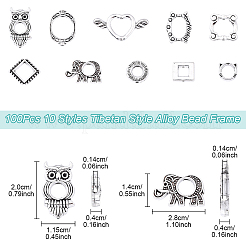 100Pcs 10 Styles Tibetan Style Alloy Bead Frame&nbsp;FIND-YW0007-62