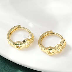 Brass Hollow Star Hoop Earrings&nbsp;EJEW-L299-01G