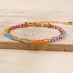 Glass Rainbow Beaded Double Layer Women's Bracelets&nbsp;MZ0541