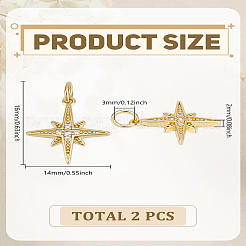 2Pcs Brass Micro Pave Grade AAA Cubic Zirconia Pendants&nbsp;ZIRC-LP0001-26G