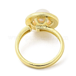Natural Pear & Shell Flat Round Open Cuff Ring&nbsp;RJEW-H220-23G