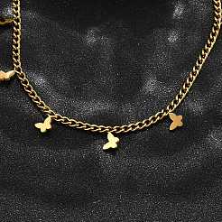 304 Stainless Steel Twisted Chain Necklaces with Butterfly Charm Tassel&nbsp;NJEW-R023-06G