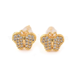 Butterfly Brass Micro Pave Cubic Zirconia Stud Earrings&nbsp;EJEW-B131-07G-01