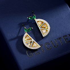 Brass Pave Cubic Zirconia Lemon Dangle Stud Earrings&nbsp;FS-WGF38FC-01