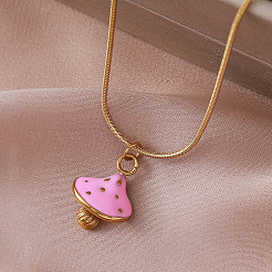 Autumn 304 Stainless Steel Enamel Pink Mushroom Pendant Necklaces for Women Men&nbsp;LI8986