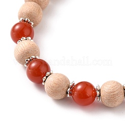 Round Natural Red Agate/Carnelian Beaded Stretch Bracelets&nbsp;BJEW-JB05607-04