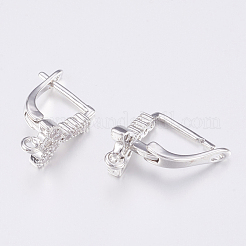 Brass Micro Pave Cubic Zirconia Hoop Earring Findings with Latch Back Closure&nbsp;ZIRC-K075-37P