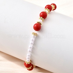 ABS Imitation Pearl Round Beads Stretch Bracelets for Women&nbsp;BJEW-D317-10A-G