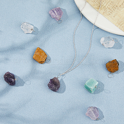 12Pcs 6 Styles Raw Rough Natural Green Aventurine & Amethyst & Tiger Eye & Quartz Crystal & Rose Quartz Pendants&nbsp;PALLOY-FH00085