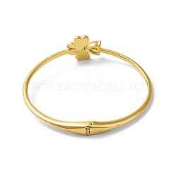 Rack Plating Brass Pave Clear Cubic Zirconia Clover & Heart Hinged Bangles&nbsp;BJEW-H616-01G