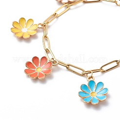Alloy Enamel Flower Charm Bracelet with Paperclip Chains&nbsp;BJEW-JB08701