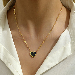 Natural Shell Heart Pendant Necklaces with Golden Stainless Steel Paperclip Chains&nbsp;EU3732-1