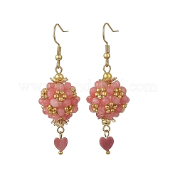 Glass & Dyed Natural Malaysia Jade & Rhodonite Dangle Earrings&nbsp;EJEW-MZ00814-02