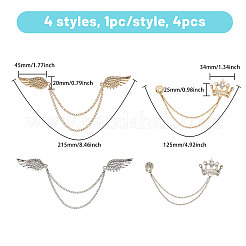 4Pcs 4 Styles Alloy & Iron Hanging Chain Brooches&nbsp;JEWB-CA0001-64