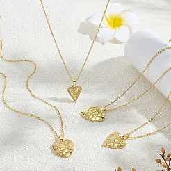4Pcs 4 Styles Valentine's Day Brass Textured Heart Pendant Cable Chain Necklaces for Women&nbsp;NJEW-PH0001-53