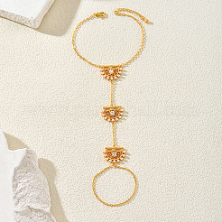 Brass Pave Clear Cubic Zirconia Hollow Fan Hand Chain Ring Bracelets with Imitation Pearl for Women&nbsp;EH6679