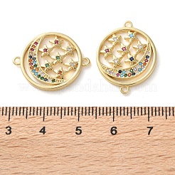 Rack Plating Brass Colorful Cubic Zirconia Moon Star Connector Charm&nbsp;KK-C084-22G