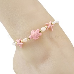 Summer Dyed Synthetic Turquoise & Natural Pearl & Seed Bead Beaded Anklets&nbsp;AJEW-AN00870