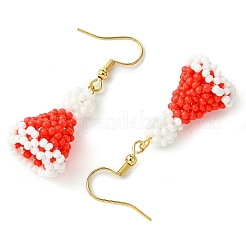 Christmas Hat Glass Seed Braided Dangle Earrings&nbsp;EJEW-MZ00234