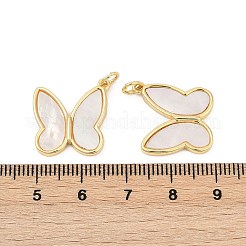 Brass Pave Natural White Shell Pendants&nbsp;KK-U058-30G-02