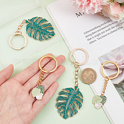 4Pcs 2 Style Monstera Leaf Alloy Enamel Pendant Keychain&nbsp;KEYC-CP0001-18