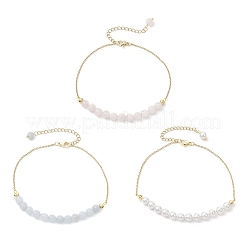 3Pcs 3 Colors Gemstone and Shell Pearl Round Beaded Ankelets&nbsp;AJEW-AN00707