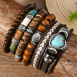 6Pcs 6 Styles Wood & Synthetic Turquoise & Alloy Beaded Stretch Bracelets & Braided Bracelets for Women&nbsp;BJEW-CL0001-60