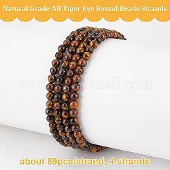 4 Strands Natural Grade AB Tiger Eye Round Beads Strands&nbsp;G-OC0005-01