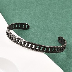 316 Surgical Stainless Steel Curb Chain Cuff Bangles&nbsp;BJEW-C125-01AS