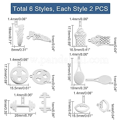 12Pcs 6 Style 201 Stainless Steel Pendants&nbsp;STAS-UN0032-10
