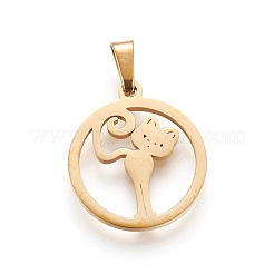 304 Stainless Steel Kitten Pendants&nbsp;STAS-P234-40G