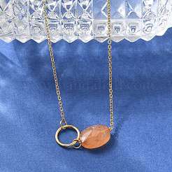 304 Stainless Steel & Dyed Natural White Jade Oval Link Chain Necklaces for Women&nbsp;NJEW-A045-10G