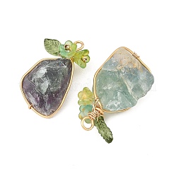 Raw Rough Natural Green Fluorite Copper Wire Wrapped Pendants&nbsp;PALLOY-JF06061-01