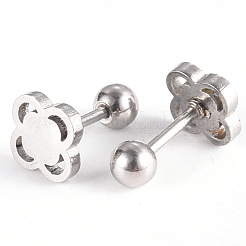 Tarnish Resistant 201 Stainless Steel Flower Barbell Cartilage Earrings&nbsp;EJEW-R147-15