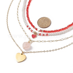 4Pcs 4 Style Natural Rose Quartz & 304 Stainless Steel & Alloy Enamel Pendant Necklaces Set&nbsp;NJEW-JN04069