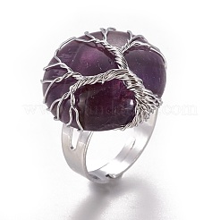 Adjustable Natural Amethyst Finger Rings&nbsp;RJEW-L090-A11