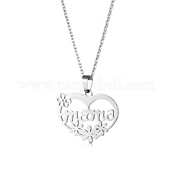 Mother's Day 304 Stainless Steel Flower Mama Heart Cutout Pendant Necklaces for Women&nbsp;WG35A3B-01
